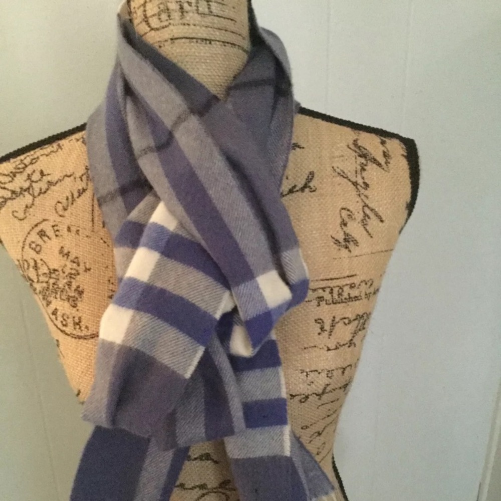 Blue Cashmere Burberry Scarf - Picture 1 of 5